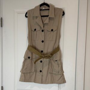 Sleeveless Tan Utility dress with Belt